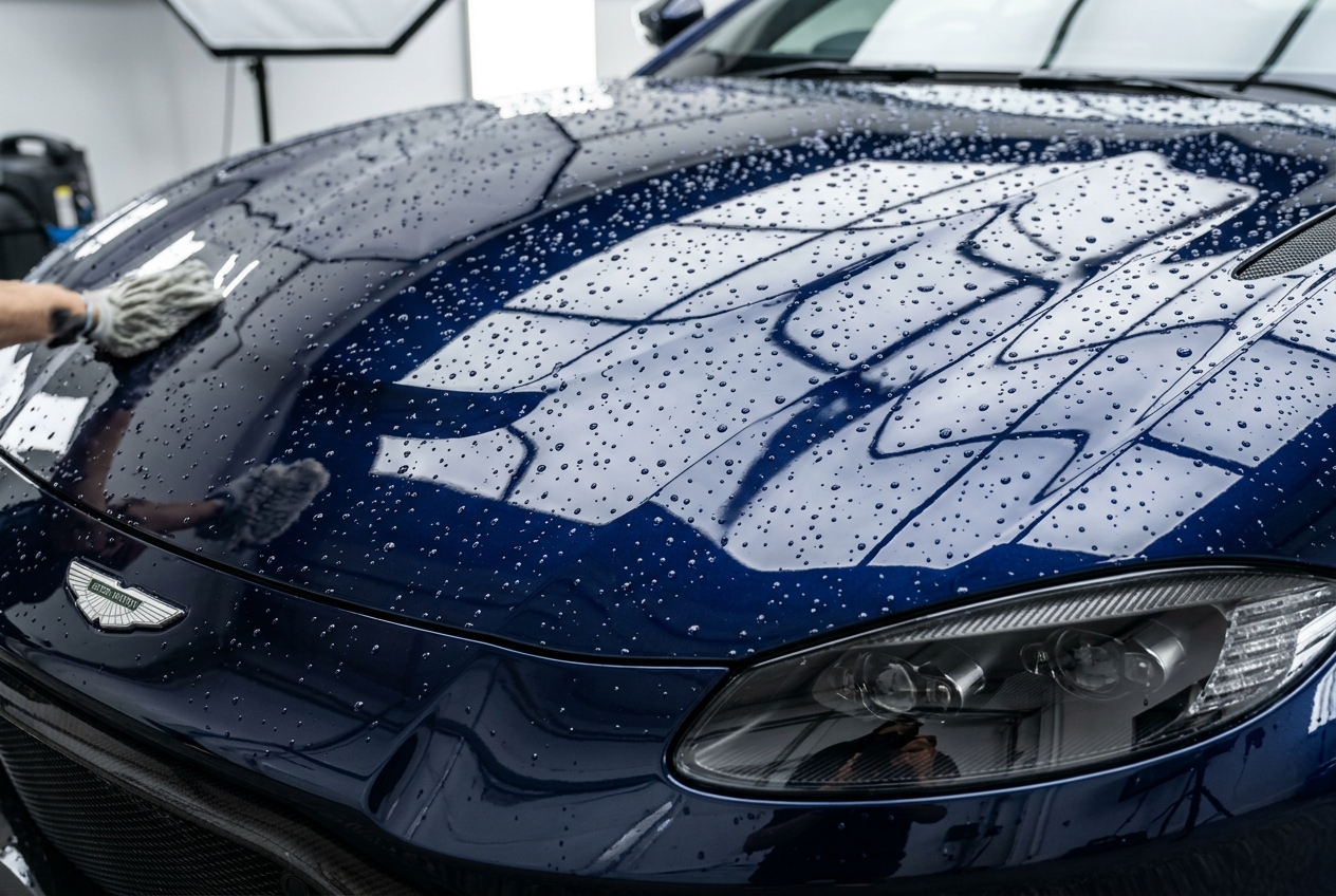 Premium sports car with water droplets